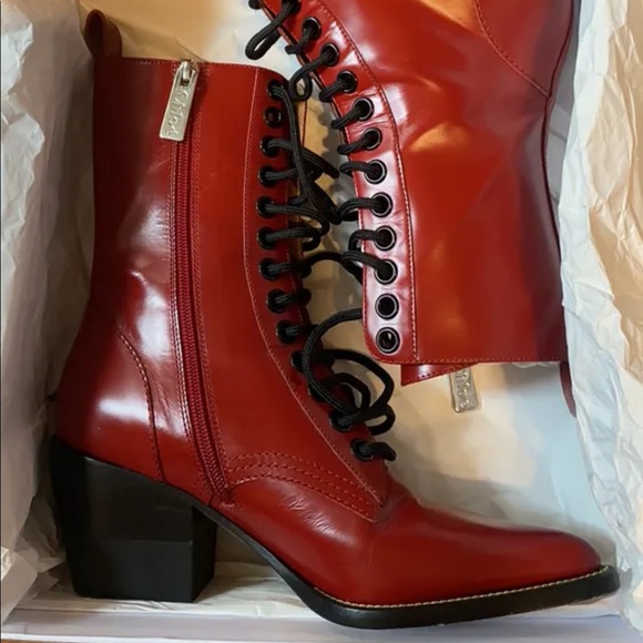 CHLOE Leather Lace-Up Western Boot Heel - Picture 4 of 9